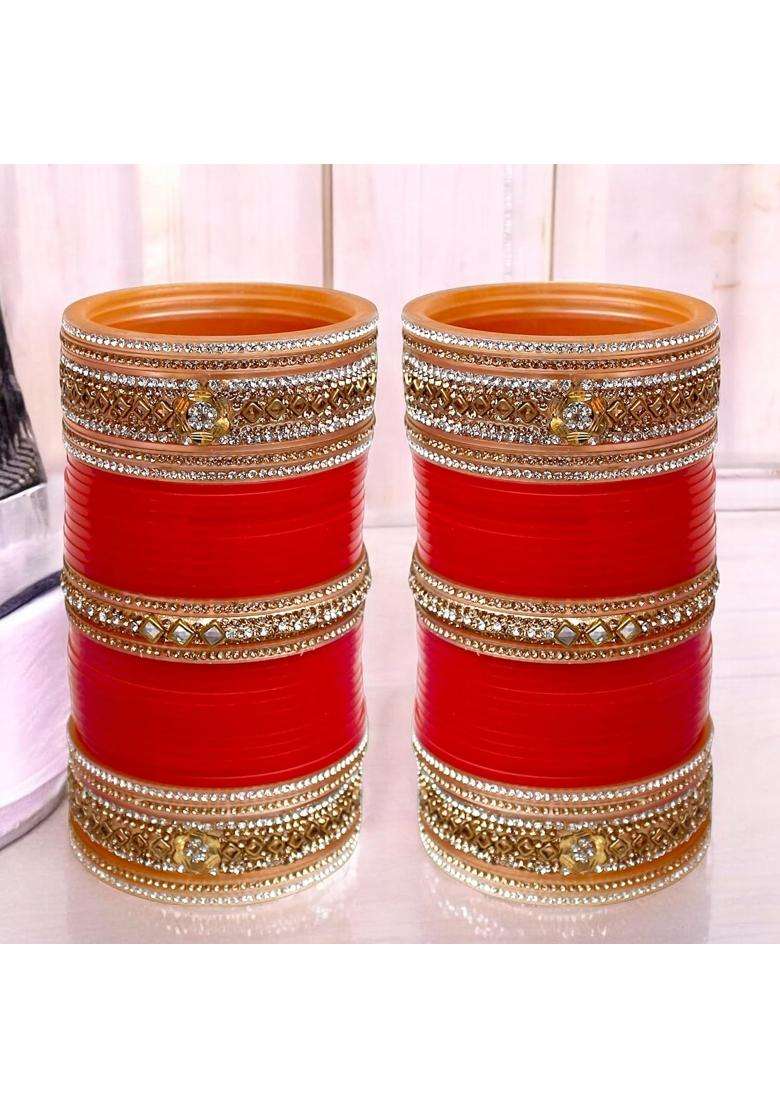 Lucky Jewellery Bridal Bangle Set Dhanteras Diwali Bhai Dooj Collection Red Designer Chura Wedding Punjabi - Indya