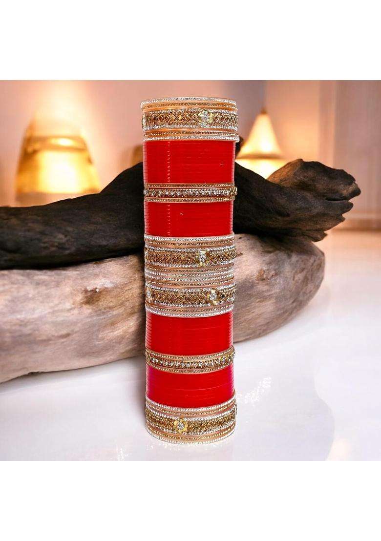 Lucky Jewellery Bridal Bangle Set Dhanteras Diwali Bhai Dooj Collection Red Designer Chura Wedding Punjabi - Indya