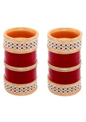 Lucky Jewellery Bridal Bangle Set Wedding Punjabi Chuda Designer Chura CZ Stone Maroon Color Choora for Women