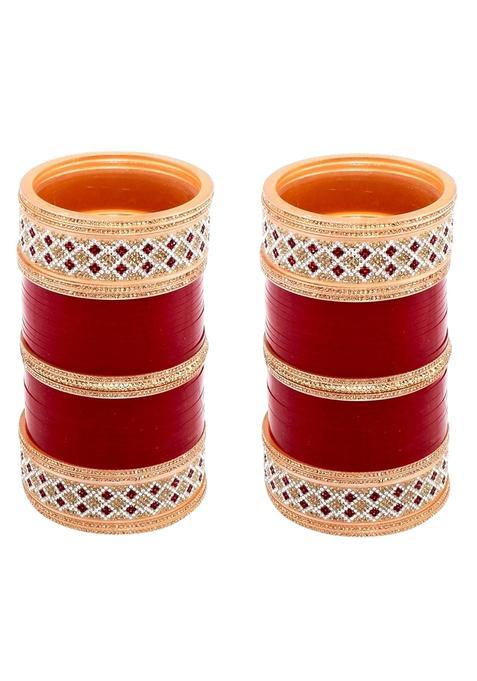 Lucky Jewellery Bridal Bangle Set Wedding Punjabi Chuda Designer Chura CZ Stone Maroon Color Choora for Women