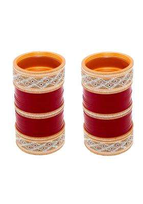 Lucky Jewellery Bridal Bangle Set Wedding Punjabi Chuda Designer Chura CZ Stone Maroon Color Choora