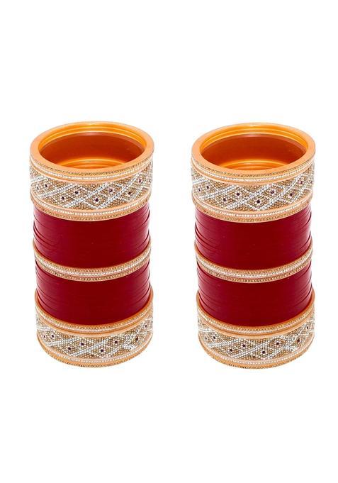 Lucky Jewellery Bridal Bangle Set Wedding Punjabi Chuda Designer Chura CZ Stone Maroon Color Choora