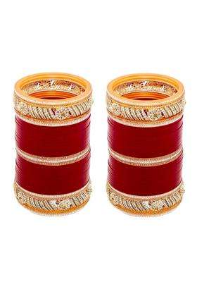 Lucky Jewellery Bridal Bangle Set Wedding Punjabi Chuda Designer Chura CZ Stone Maroon Color Choora for Women