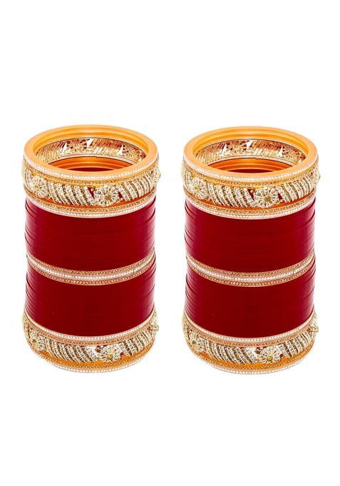 Lucky Jewellery Bridal Bangle Set Wedding Punjabi Chuda Designer Chura CZ Stone Maroon Color Choora for Women