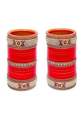Lucky Jewellery Bridal Bangle Set Dhanteras Diwali Bhai Dooj Collection Designer Red Color Punjabi Choora