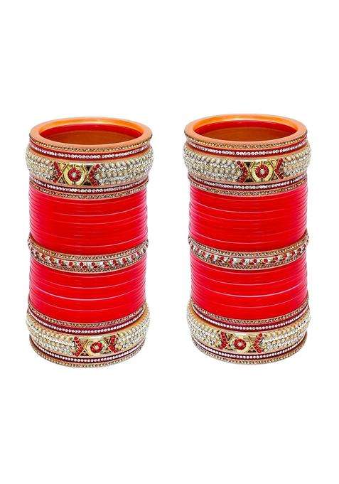 Lucky Jewellery Bridal Bangle Set Dhanteras Diwali Bhai Dooj Collection Designer Red Color Punjabi Choora