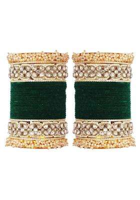 Premium Bridal Metal Bangles Kundan Stone and Pearl Embellished