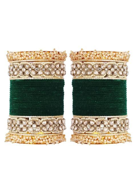 Premium Bridal Metal Bangles Kundan Stone and Pearl Embellished