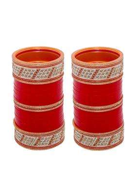 Lucky Jewellery Bridal Bangle Set Wedding Punjabi Chuda Designer Chura CZ Stone Red Color Choora for Women