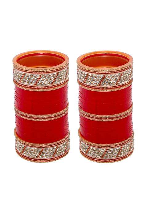 Lucky Jewellery Bridal Bangle Set Wedding Punjabi Chuda Designer Chura CZ Stone Red Color Choora for Women