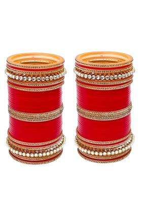 Lucky Jewellery Bridal Bangle Set Dhanteras Diwali Bhai Dooj Collection Red Designer White Kundan and Golden