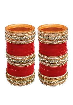 Lucky Jewellery Bridal Bangle Set Dhanteras Diwali Bhai Dooj Collection Red Designer Chura Wedding Punjabi