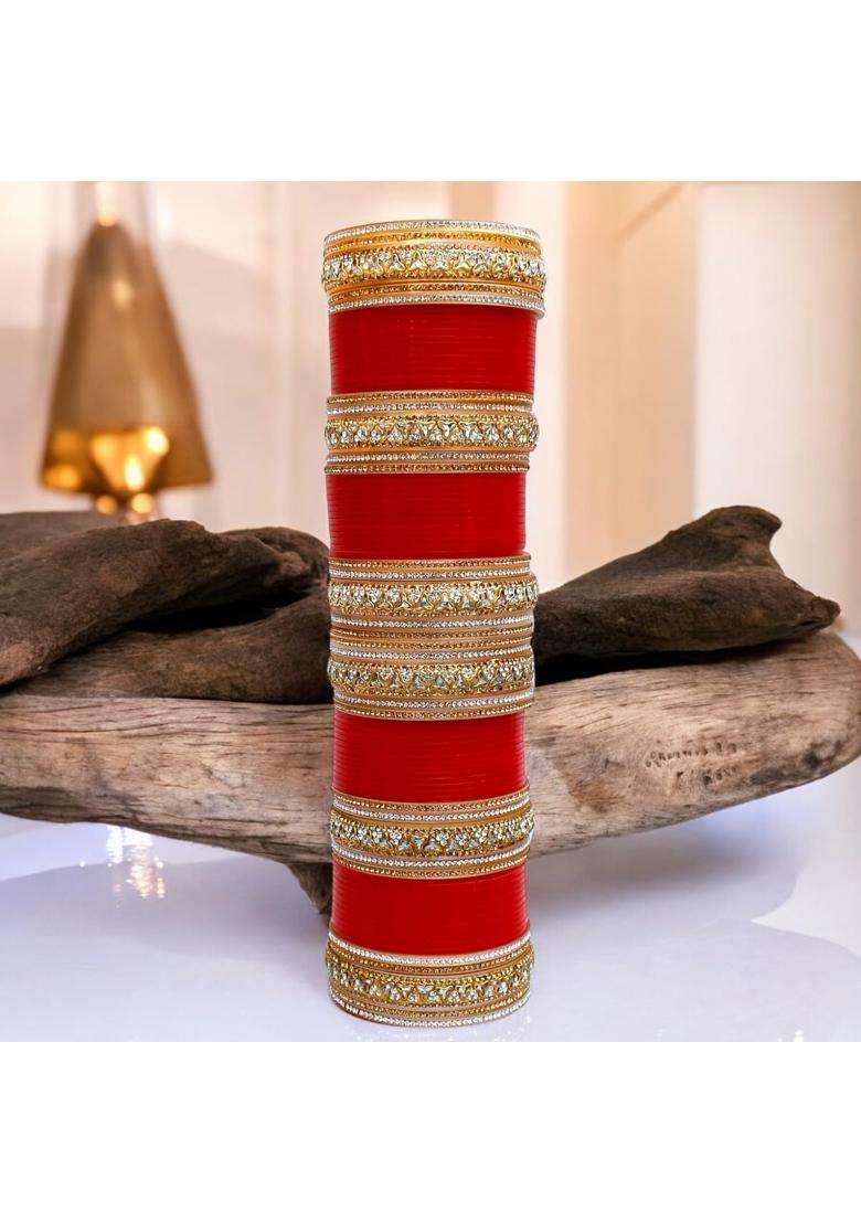 Lucky Jewellery Bridal Bangle Set Dhanteras Diwali Bhai Dooj Collection Red Designer Chura Wedding Punjabi - Indya