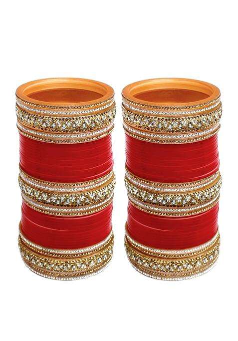 Lucky Jewellery Bridal Bangle Set Dhanteras Diwali Bhai Dooj Collection Red Designer Chura Wedding Punjabi