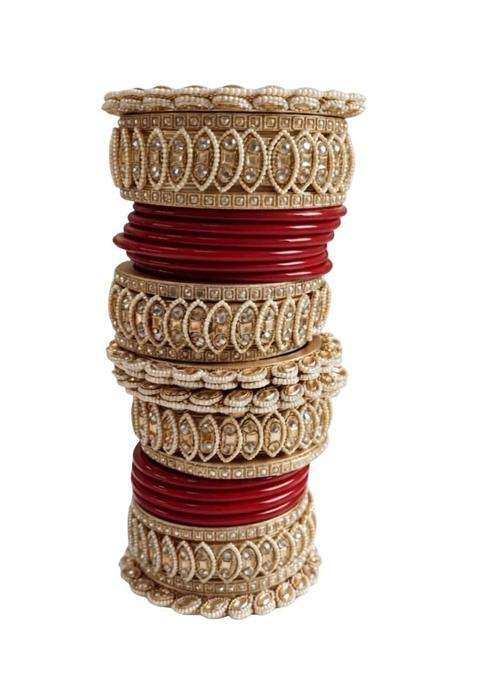 Bridal Chura Bangle Set Red and Gold with Kundan Work 2 Point 6