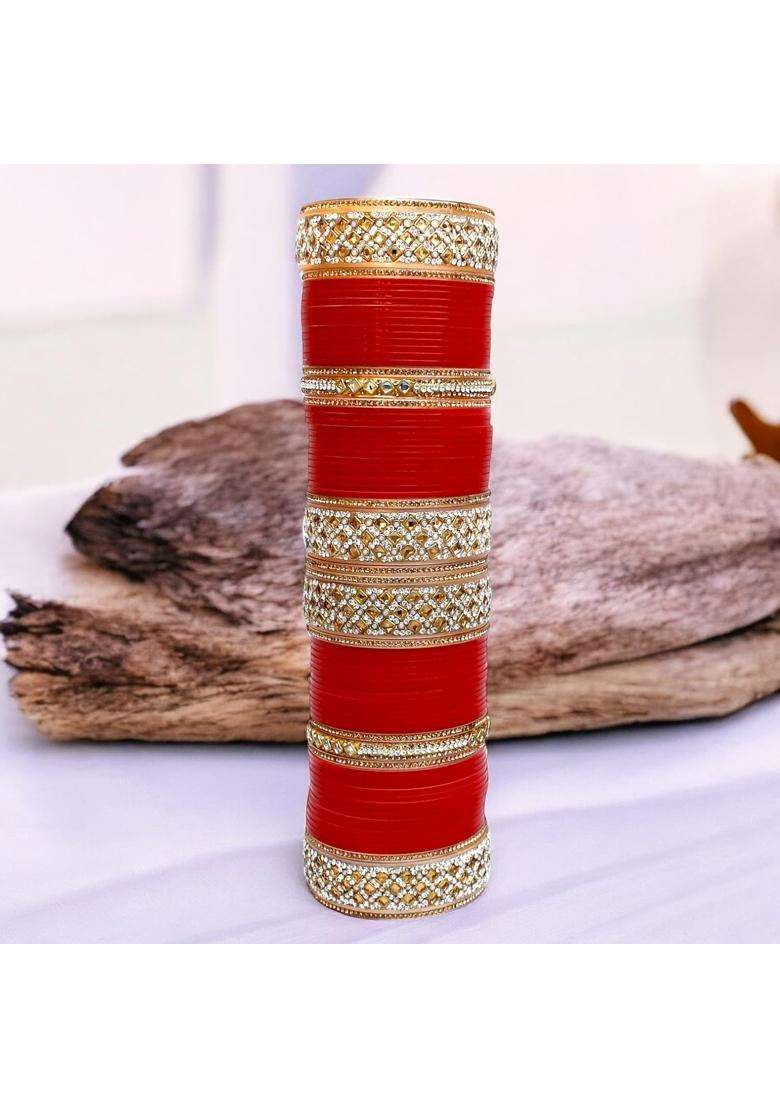 Lucky Jewellery Bridal Bangle Set Dhanteras Diwali Bhai Dooj Collection Red Designer Chura Dulhan Wedding - Indya