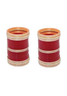 Lucky Jewellery Bridal Bangle Set Wedding Punjabi Chuda Solitair Designer Chura CZ Stone Maroon Color Choora