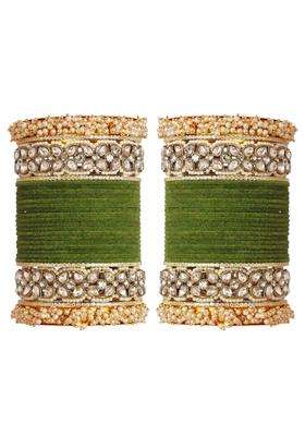 Premium Bridal Metal Bangles Kundan Stone and Pearl Embellished