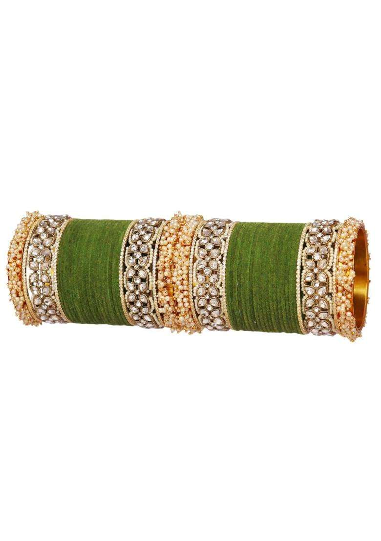 Premium Bridal Metal Bangles Kundan Stone and Pearl Embellished - Indya