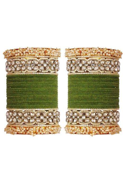 Premium Bridal Metal Bangles Kundan Stone and Pearl Embellished