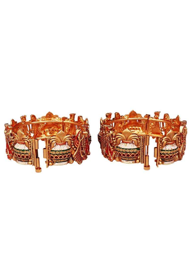 TAJ Bridal Store Rajwadi Metal Bangles with Beautiful Dulha Dulhan Design Golden Bride and Groom Design - Indya