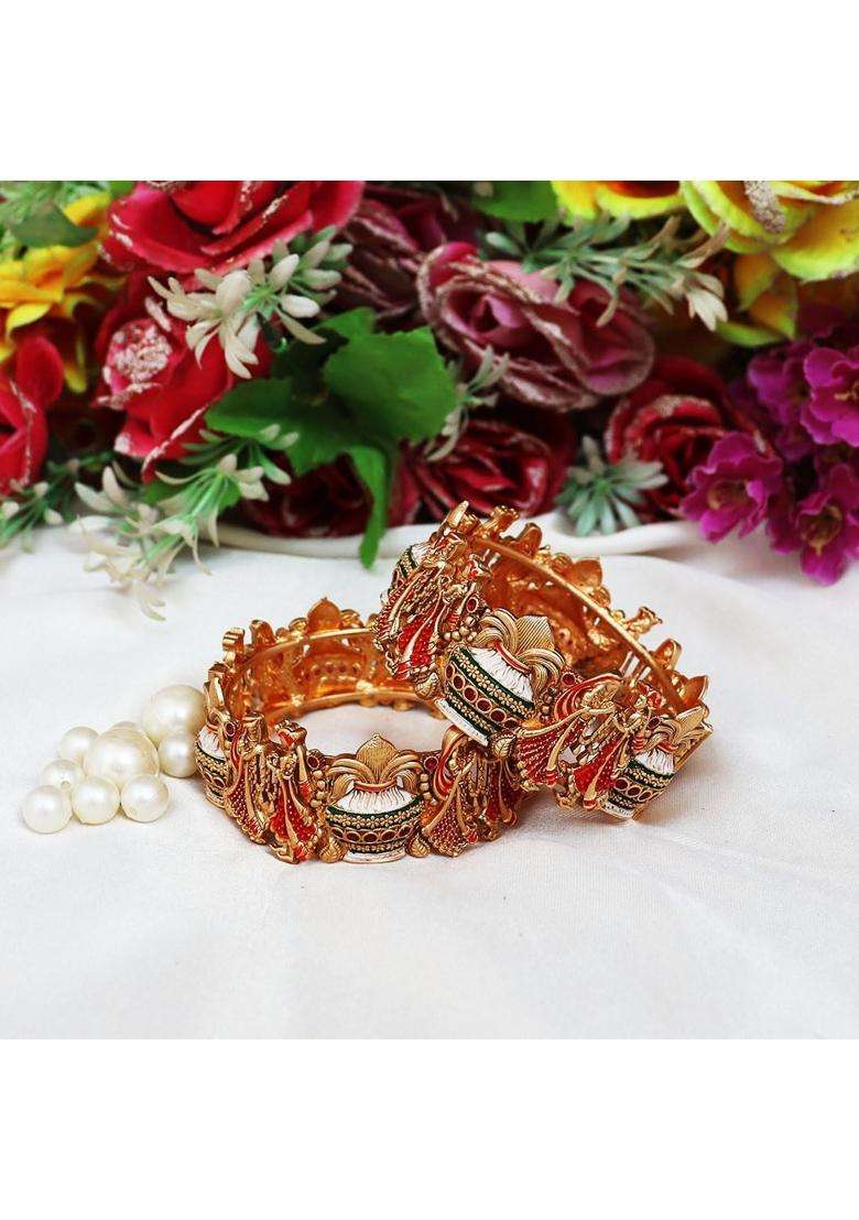 TAJ Bridal Store Rajwadi Metal Bangles with Beautiful Dulha Dulhan Design Golden Bride and Groom Design - Indya