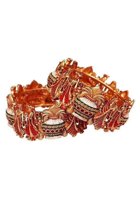 TAJ Bridal Store Rajwadi Metal Bangles with Beautiful Dulha Dulhan Design Golden Bride and Groom Design