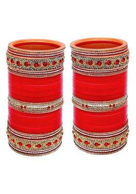 Lucky Jewellery Designer Golden White and Red Stone Chuda Bridal Dulhan Wedding Choora Fashion Chura Set