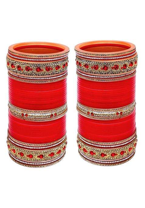 Lucky Jewellery Designer Golden White and Red Stone Chuda Bridal Dulhan Wedding Choora Fashion Chura Set