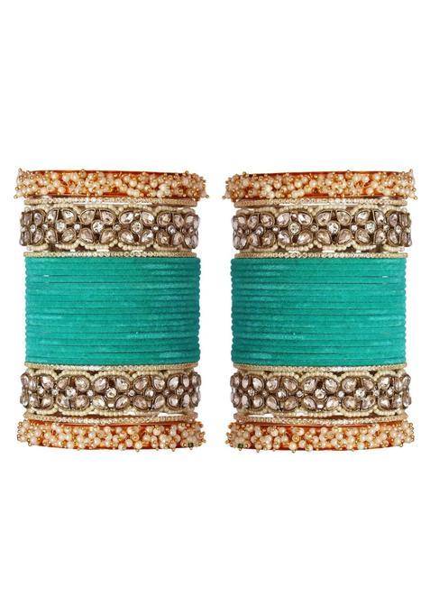 Premium Bridal Metal Bangles Kundan Stone and Pearl Embellished