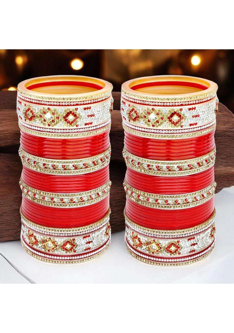 Lucky Jewellery Bridal Bangle Set Dhanteras Diwali Bhai Dooj Collection Designer Red Color Chuda Dulhan - Indya