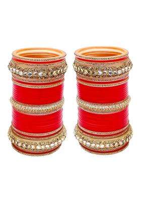 Lucky Jewellery Bridal Bangle Set Dhanteras Diwali Bhai Dooj Collection Red Designer White Kundan and Golden