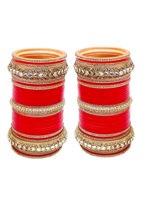 Lucky Jewellery Bridal Bangle Set Dhanteras Diwali Bhai Dooj Collection Red Designer White Kundan and Golden