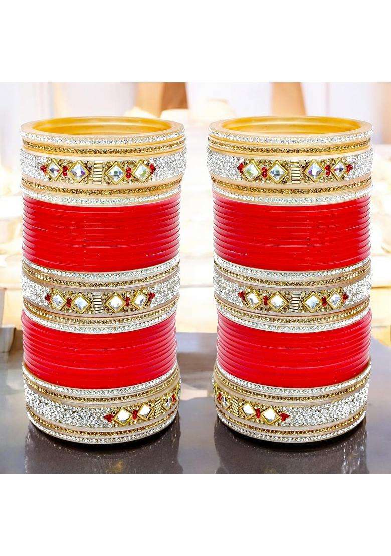 Lucky Jewellery Bridal Bangle Set Dhanteras Diwali Bhai Dooj Collection Designer Red Color Dulhan Punjabi - Indya