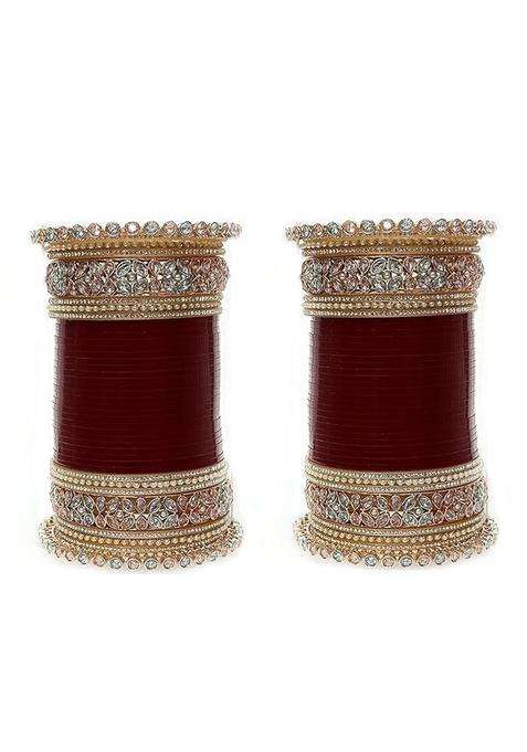 Latest Red Designer Rose Gold Choora Bridal Punjabi Choora Bridal AD Bangles Set Fashion Jewellery Chuda Set