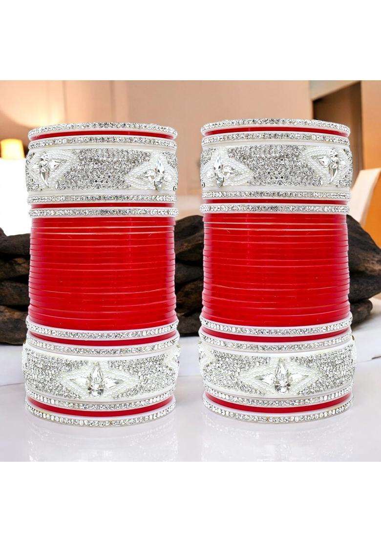 Lucky Jewellery Designer Red Color Bridal Dulhan Punjabi Choora Wedding Chura Chuda for Womens and Girls - Indya