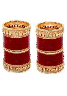 Lucky Jewellery Bridal Bangle Set Wedding Punjabi Chuda Designer Chura Maroon Color Choora Set for Women