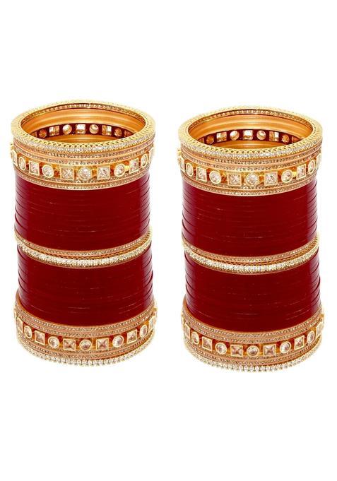 Lucky Jewellery Bridal Bangle Set Wedding Punjabi Chuda Designer Chura Maroon Color Choora Set for Women