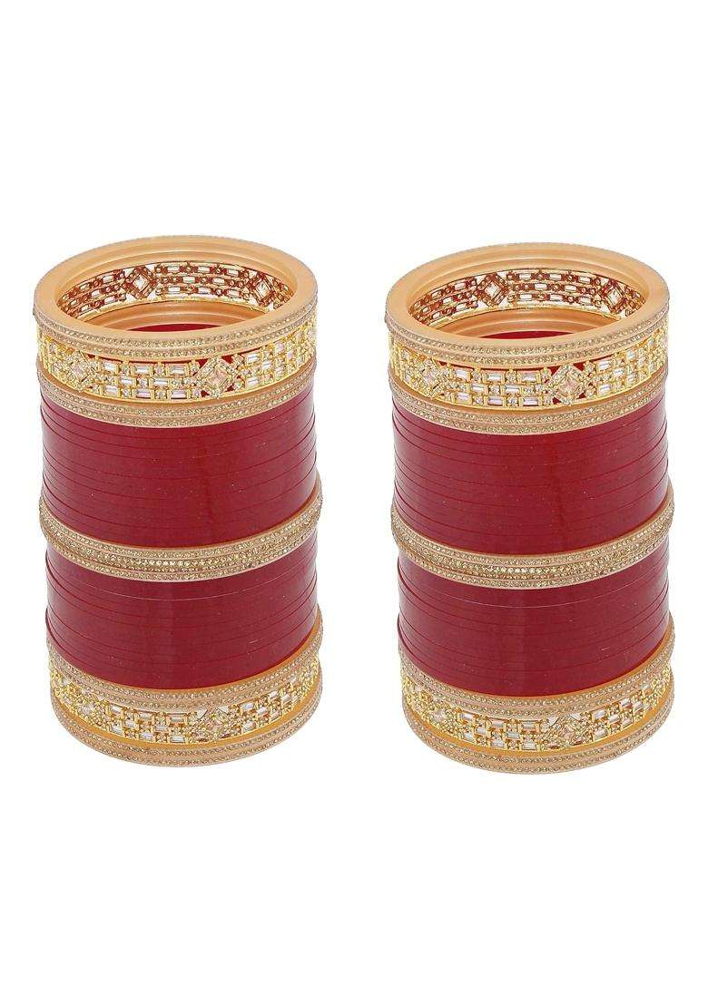 JEWEL21 Bridal Wedding Punjabi Chuda Designer Chura Red Color Choora - Indya