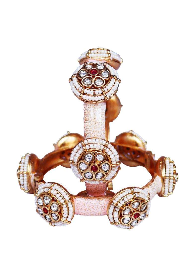 TAJ Bridal Store Golden Rajwadi Metal Kada with Beautiful Latest Kundan Design - Indya