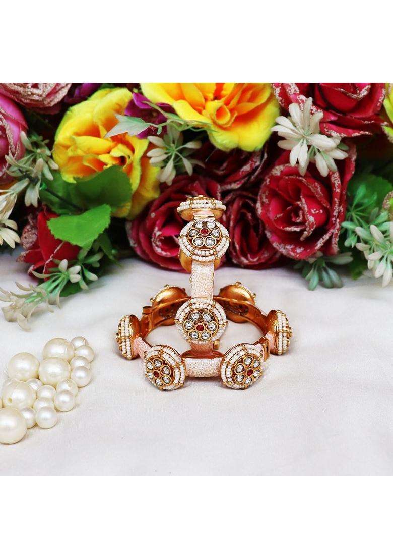 TAJ Bridal Store Golden Rajwadi Metal Kada with Beautiful Latest Kundan Design - Indya