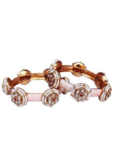 TAJ Bridal Store Golden Rajwadi Metal Kada with Beautiful Latest Kundan Design