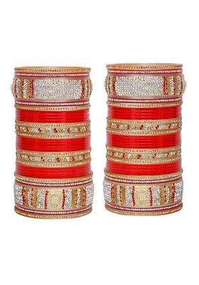Lucky Jewellery Bridal Bangle Set Dhanteras Diwali Bhai Dooj Collection Designer Red Color Punjabi Choora
