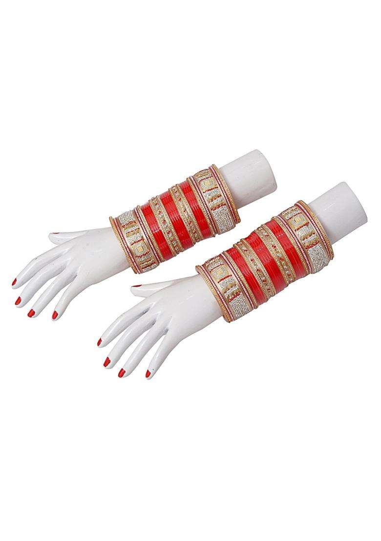 Lucky Jewellery Bridal Bangle Set Dhanteras Diwali Bhai Dooj Collection Designer Red Color Punjabi Choora - Indya