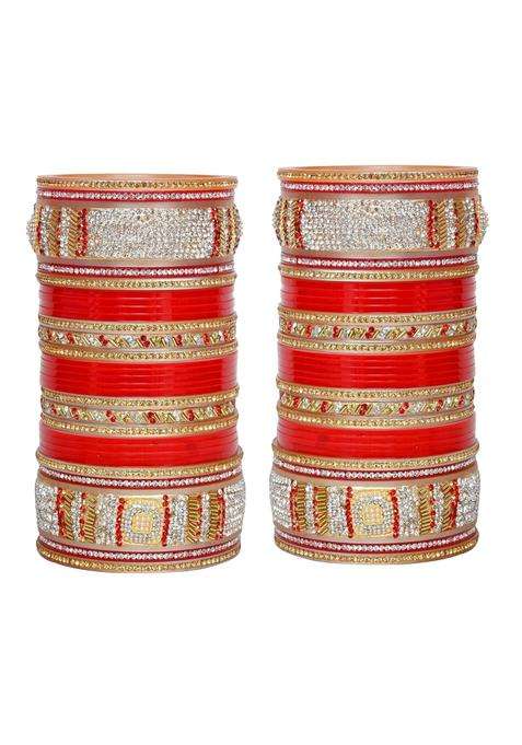 Lucky Jewellery Bridal Bangle Set Dhanteras Diwali Bhai Dooj Collection Designer Red Color Punjabi Choora