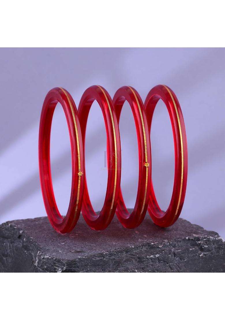 Bapasitaram Jewels 22K Gold Traditional Bangle Set for Women Translucent Orange and Red Chura Kada Bangles - Indya