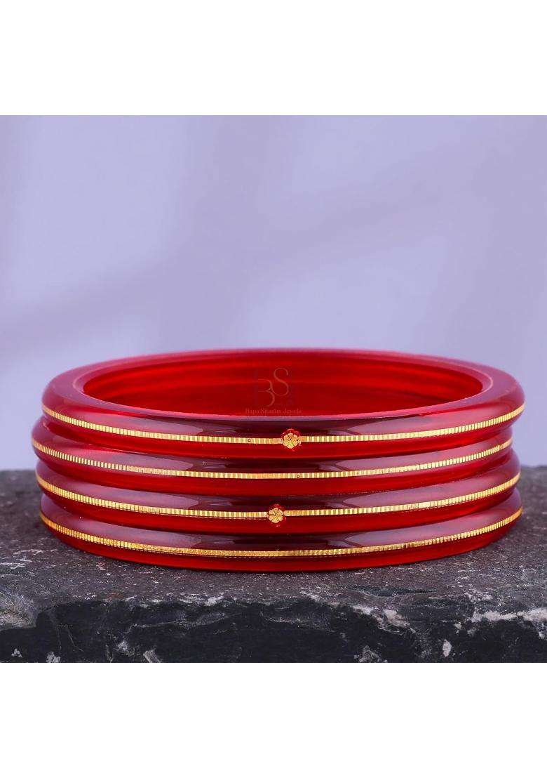 Bapasitaram Jewels 22K Gold Traditional Bangle Set for Women Translucent Orange and Red Chura Kada Bangles - Indya