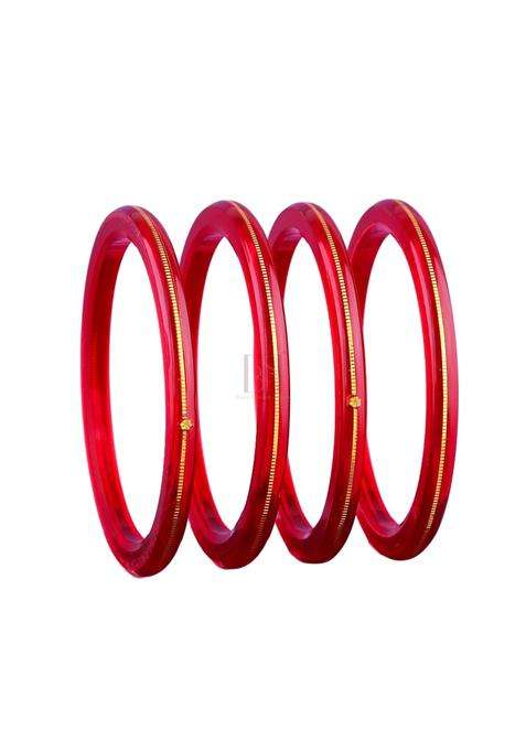 Bapasitaram Jewels 22K Gold Traditional Bangle Set for Women Translucent Orange and Red Chura Kada Bangles