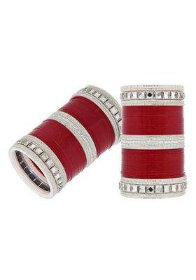 Lucky Jewellery Bridal Bangle Set Wedding Punjabi Chuda White Kundan Designer Chura CZ Stone Maroon Color