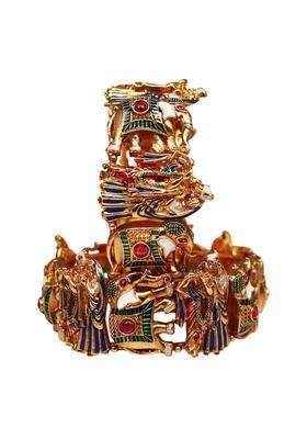 TAJ Bridal Store Golden Divine Radha Krishna and Elephant Motif Bangles Set of 2
